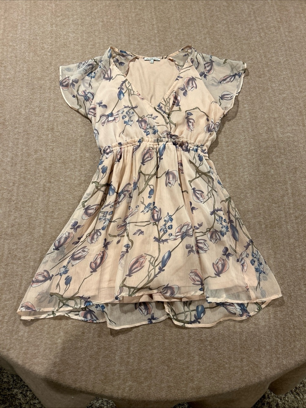 Charlotte Russe Women’s Dress S Floral Ruffle Waist - Pale Pink